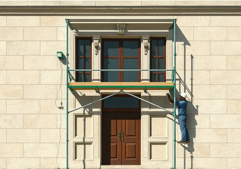 Ravalement de façade en pierre, nettoyage et application d'enduit